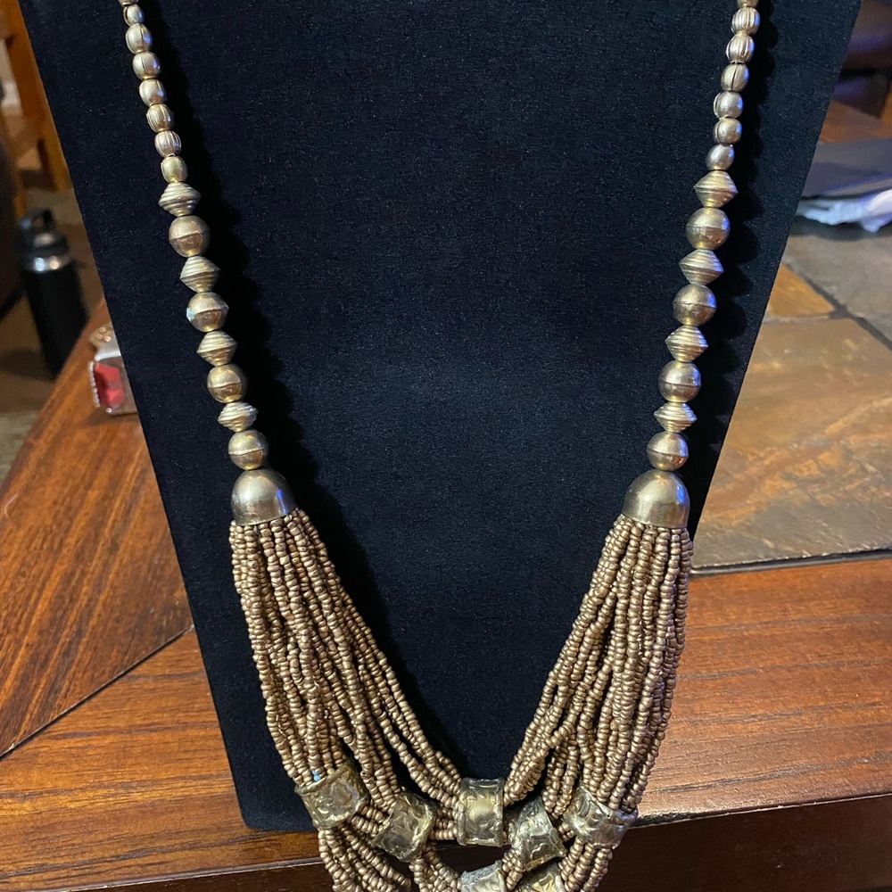 Gold-tone/Tan Chunky Beaded Necklace